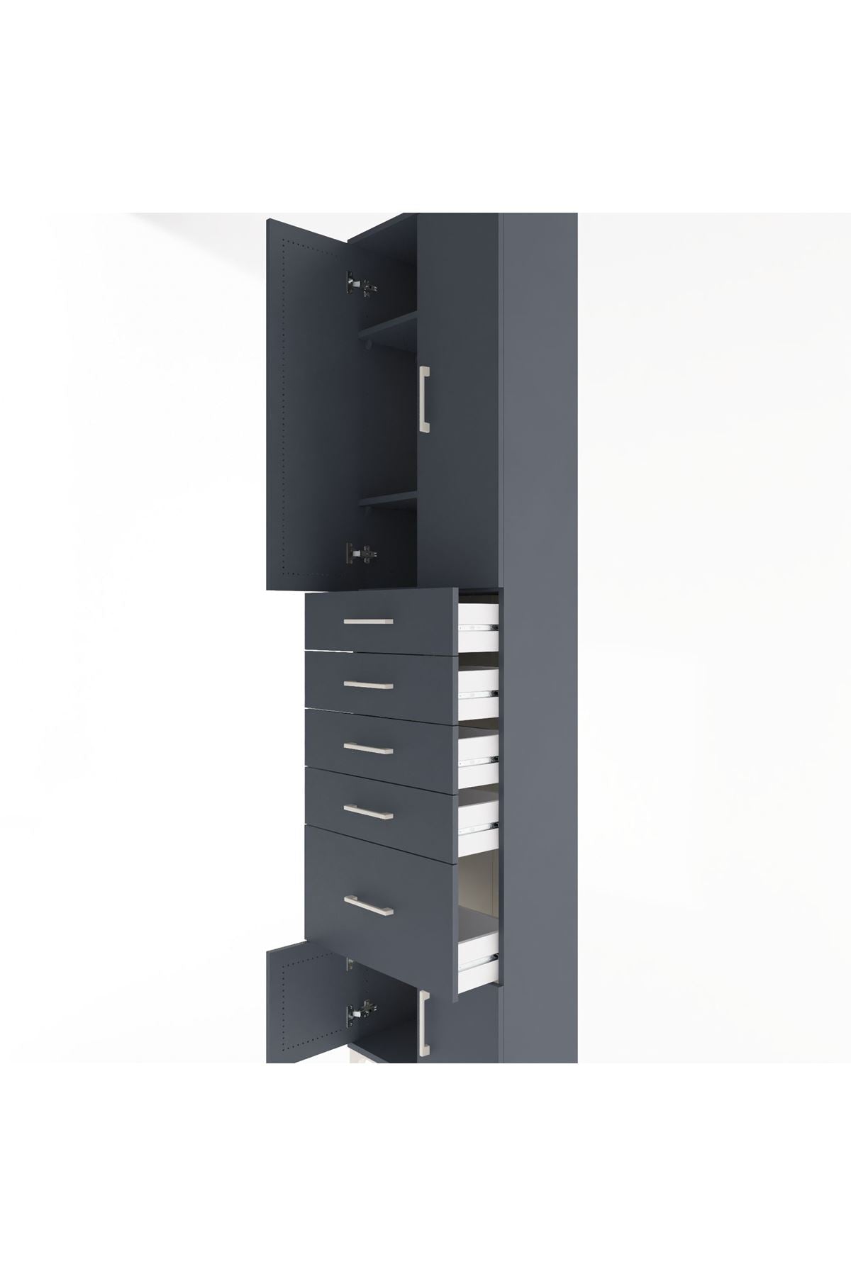 Arges Dolap 3 Raflı 5 Çekmeceli 4 Kapaklı 60x30x243 Antrasit-Antrasit