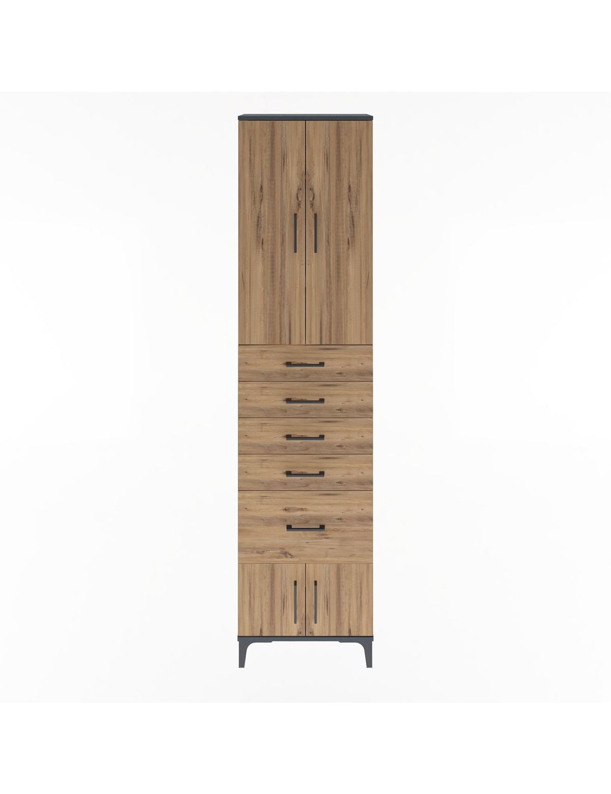 Arges Dolap 3 Raflı 5 Çekmeceli 4 Kapaklı 60x30x243 Antrasit-Çam