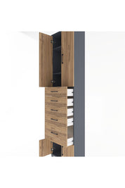 Arges Dolap 3 Raflı 5 Çekmeceli 4 Kapaklı 60x30x243 Antrasit-Çam