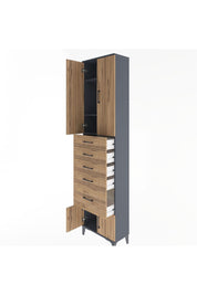 Arges Dolap 3 Raflı 5 Çekmeceli 4 Kapaklı 60x30x243 Antrasit-Çam