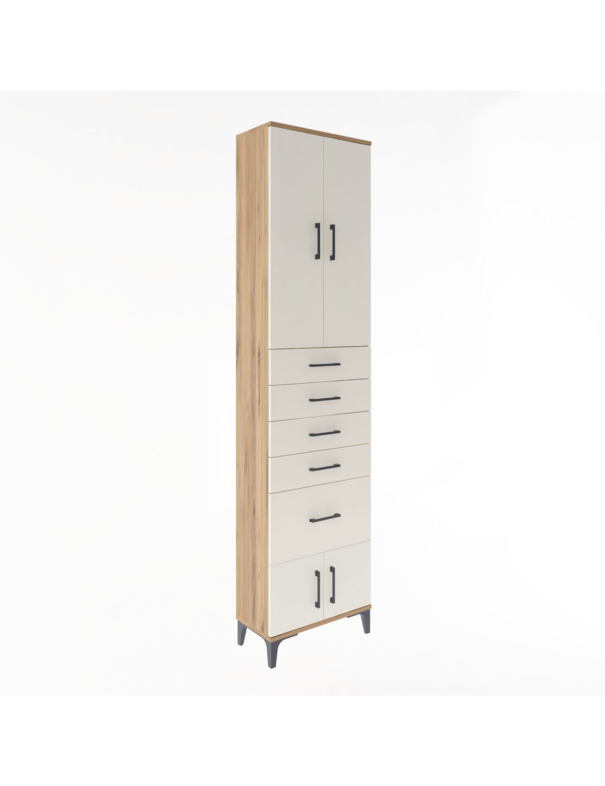 Arges Dolap 3 Raflı 5 Çekmeceli 4 Kapaklı 60x30x243 Çam-Aytaşı