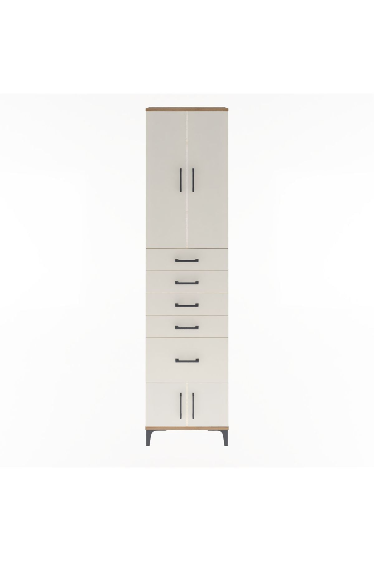 Arges Dolap 3 Raflı 5 Çekmeceli 4 Kapaklı 60x30x243 Çam-Aytaşı