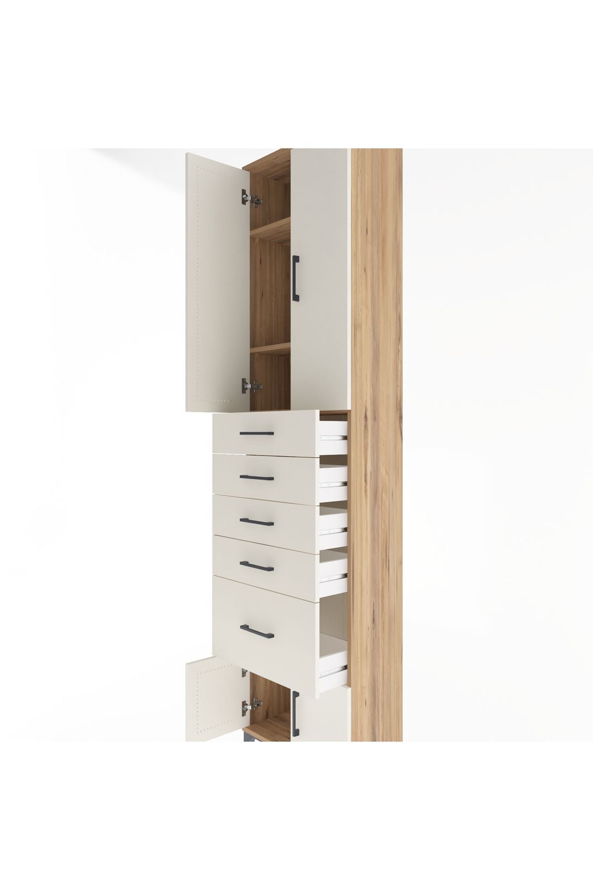 Arges Dolap 3 Raflı 5 Çekmeceli 4 Kapaklı 60x30x243 Çam-Aytaşı