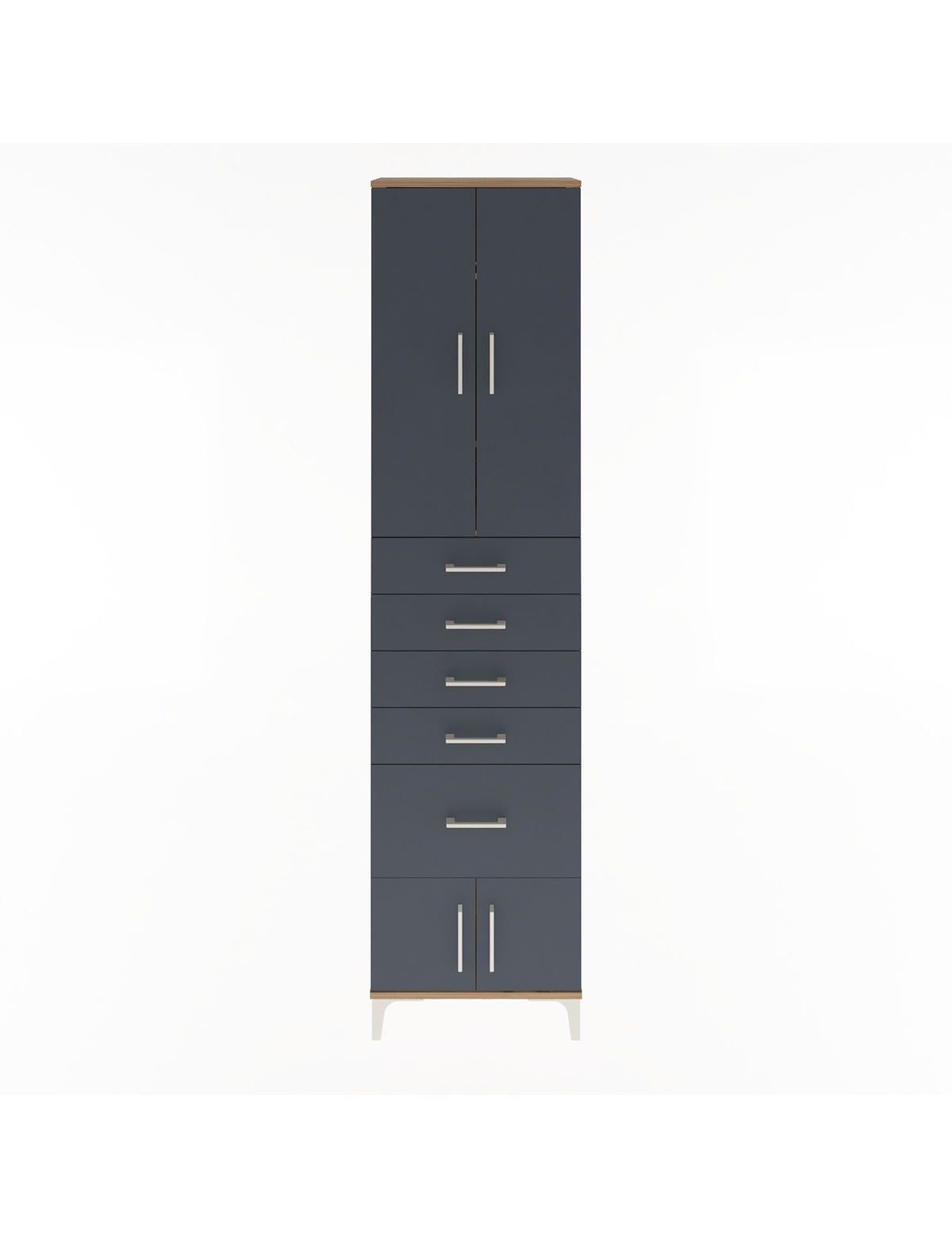 Arges Dolap 3 Raflı 5 Çekmeceli 4 Kapaklı 60x30x243 Çam-Antrasit