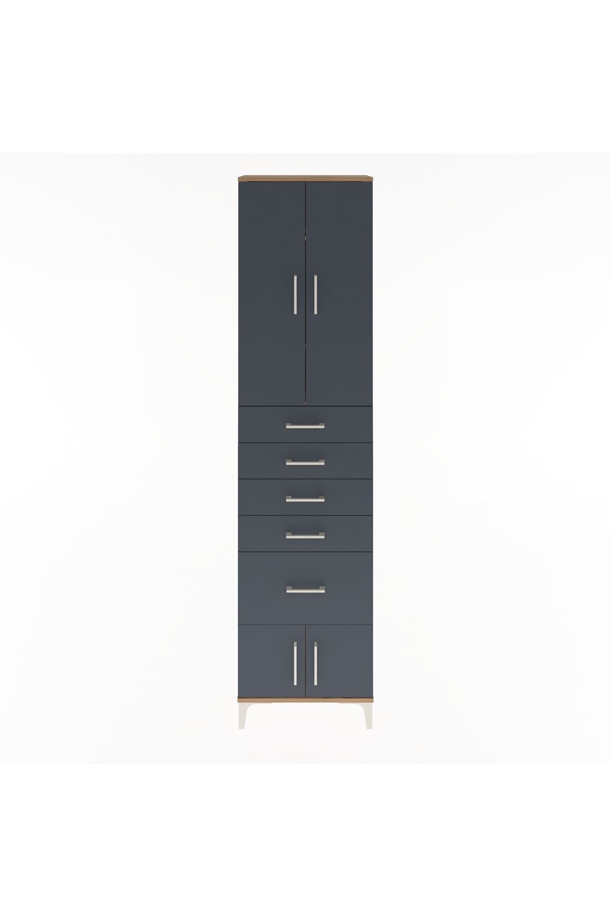 Arges Dolap 3 Raflı 5 Çekmeceli 4 Kapaklı 60x30x243 Çam-Antrasit