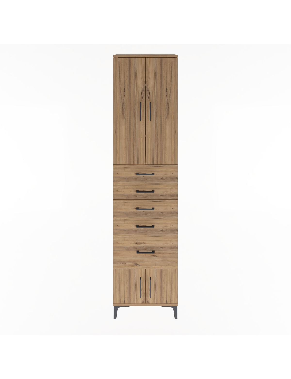 Arges Dolap 3 Raflı 5 Çekmeceli 4 Kapaklı 60x30x243 Çam-Çam