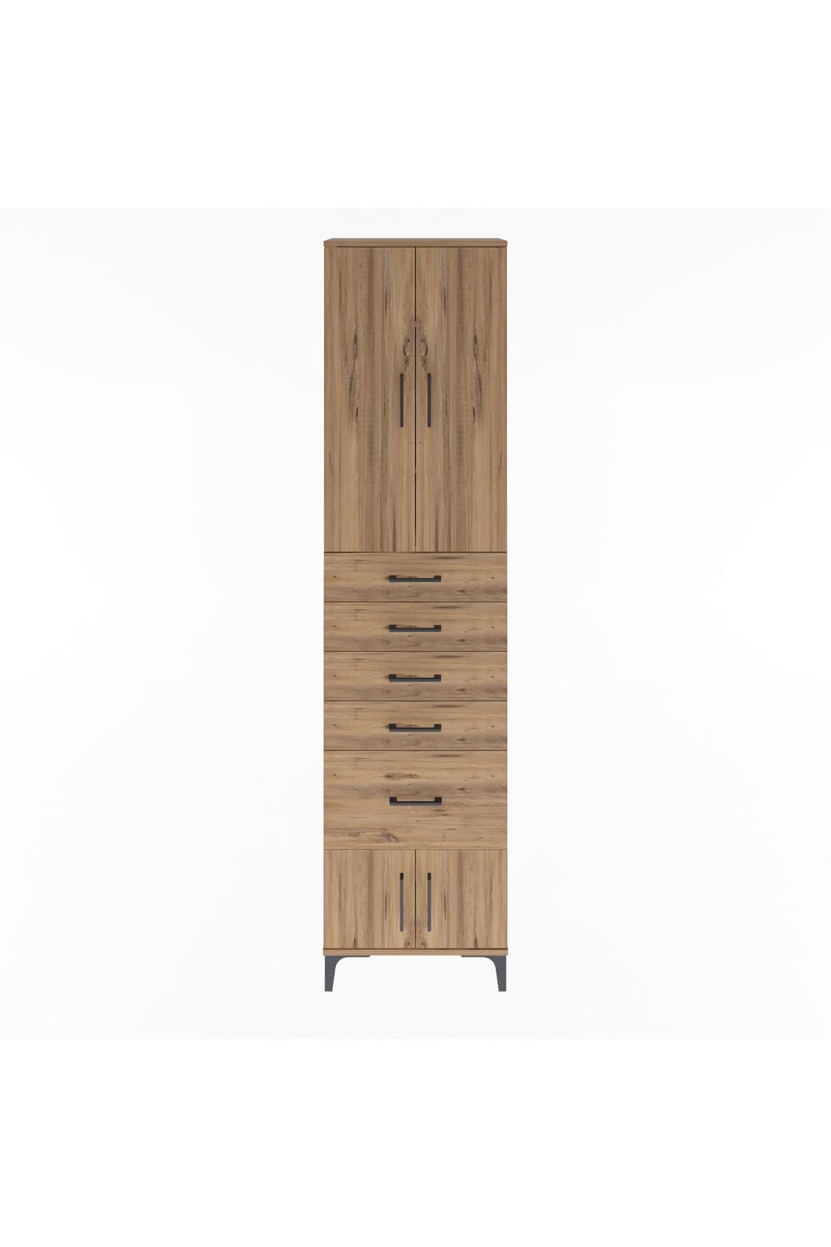 Arges Dolap 3 Raflı 5 Çekmeceli 4 Kapaklı 60x30x243 Çam-Çam