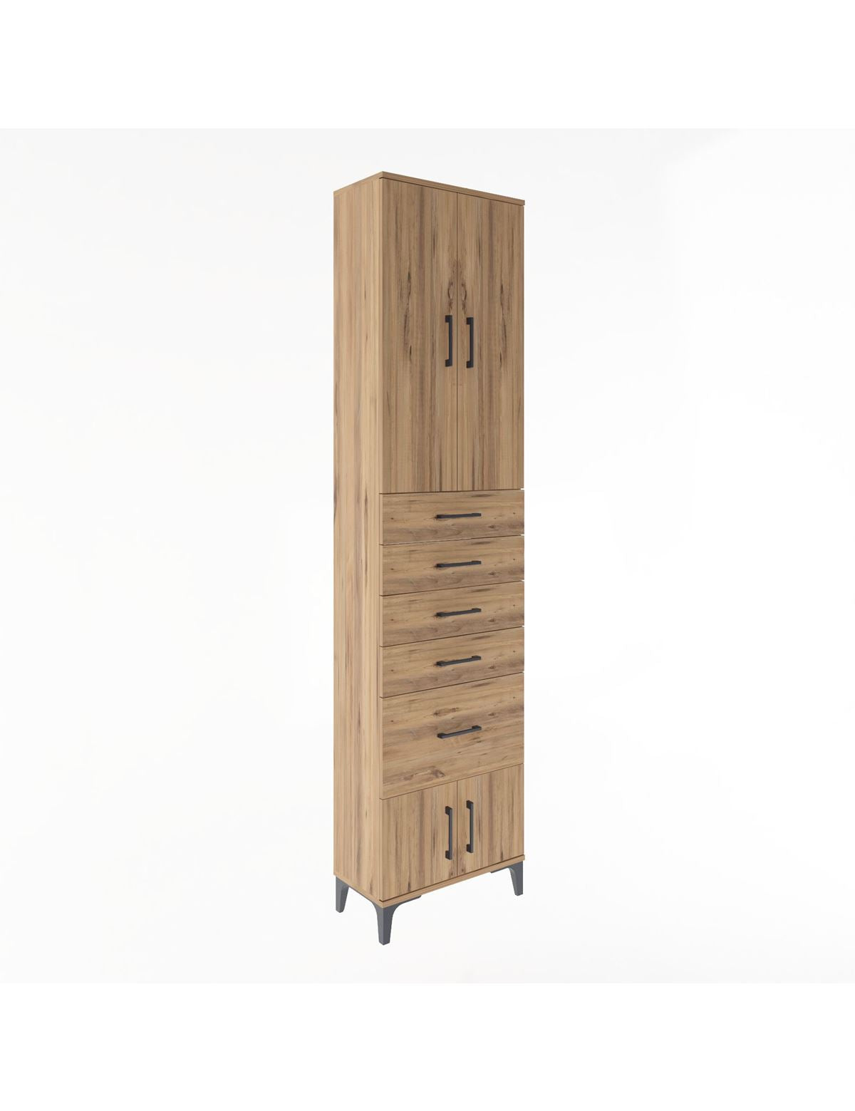 Arges Dolap 3 Raflı 5 Çekmeceli 4 Kapaklı 60x30x243 Çam-Çam