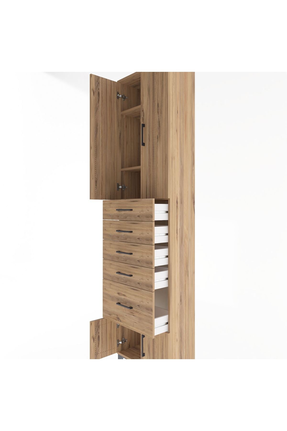 Arges Dolap 3 Raflı 5 Çekmeceli 4 Kapaklı 60x30x243 Çam-Çam