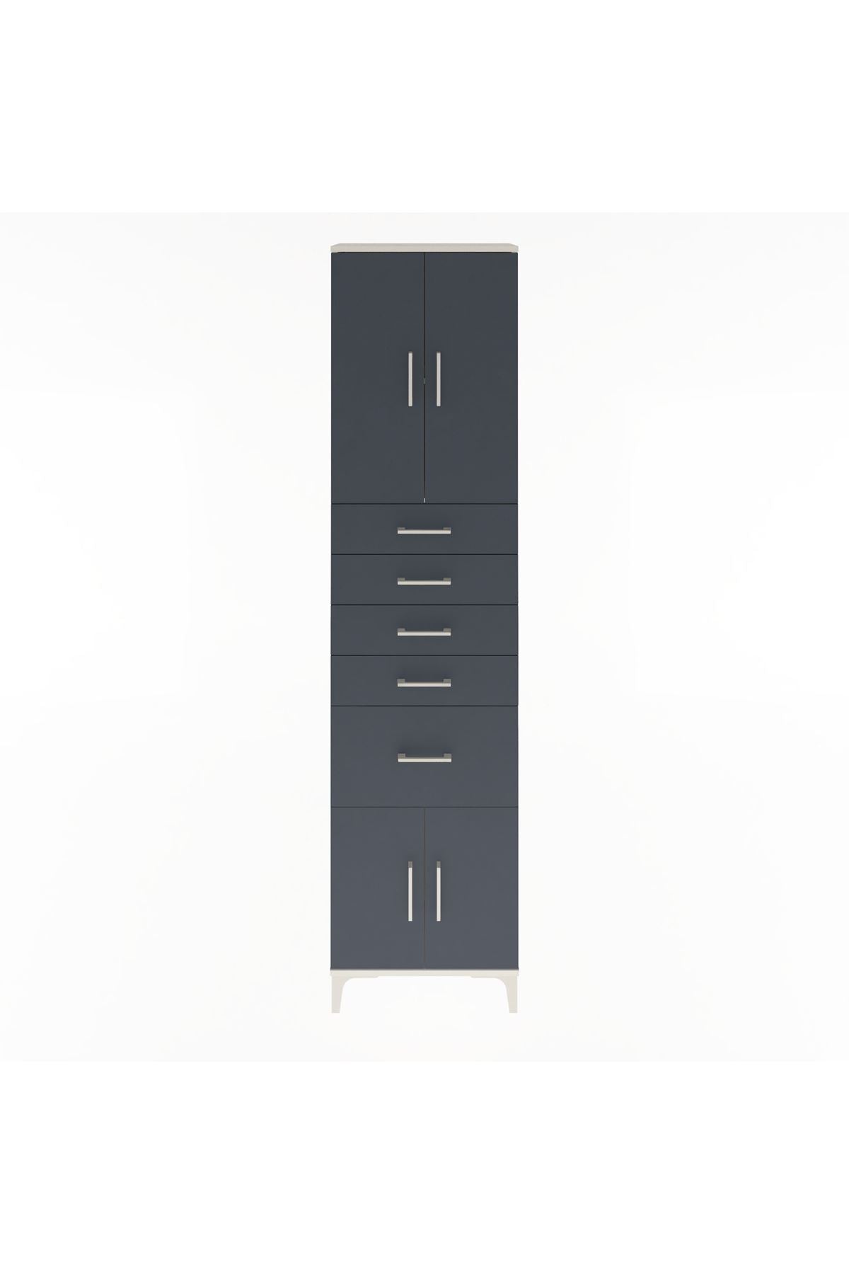 Arges Dolap 2 Raflı 5 Çekmeceli 4 Kapaklı 60x30x243 Aytaşı-Antrasit