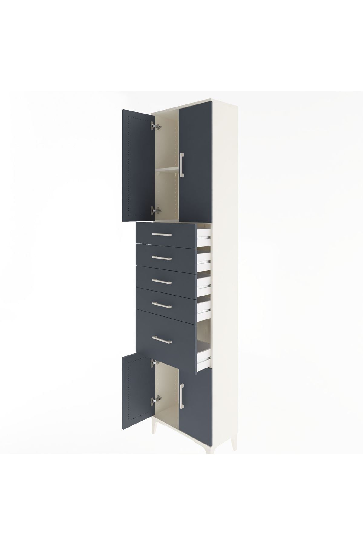 Arges Dolap 2 Raflı 5 Çekmeceli 4 Kapaklı 60x30x243 Aytaşı-Antrasit