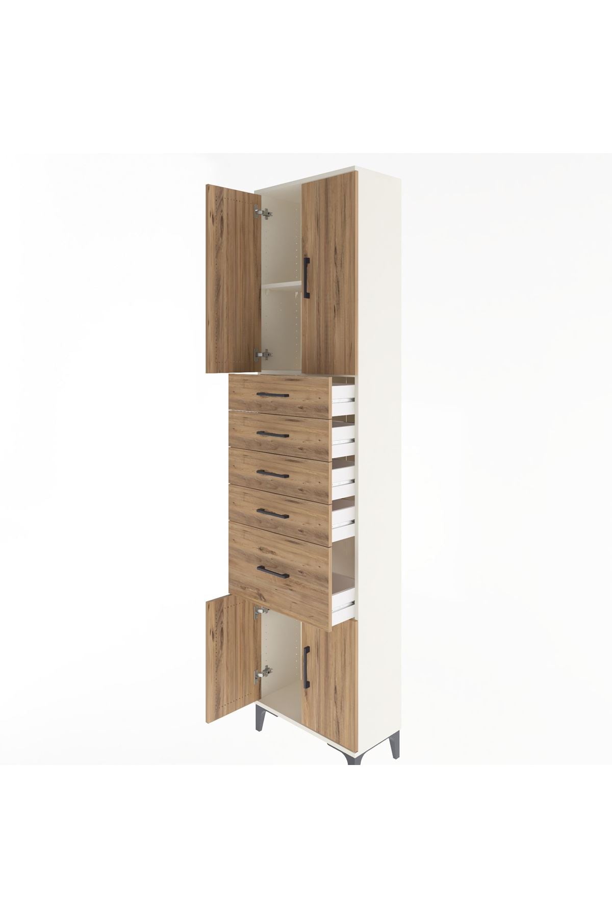 Arges Dolap 2 Raflı 5 Çekmeceli 4 Kapaklı 60x30x243 Aytaşı-Çam