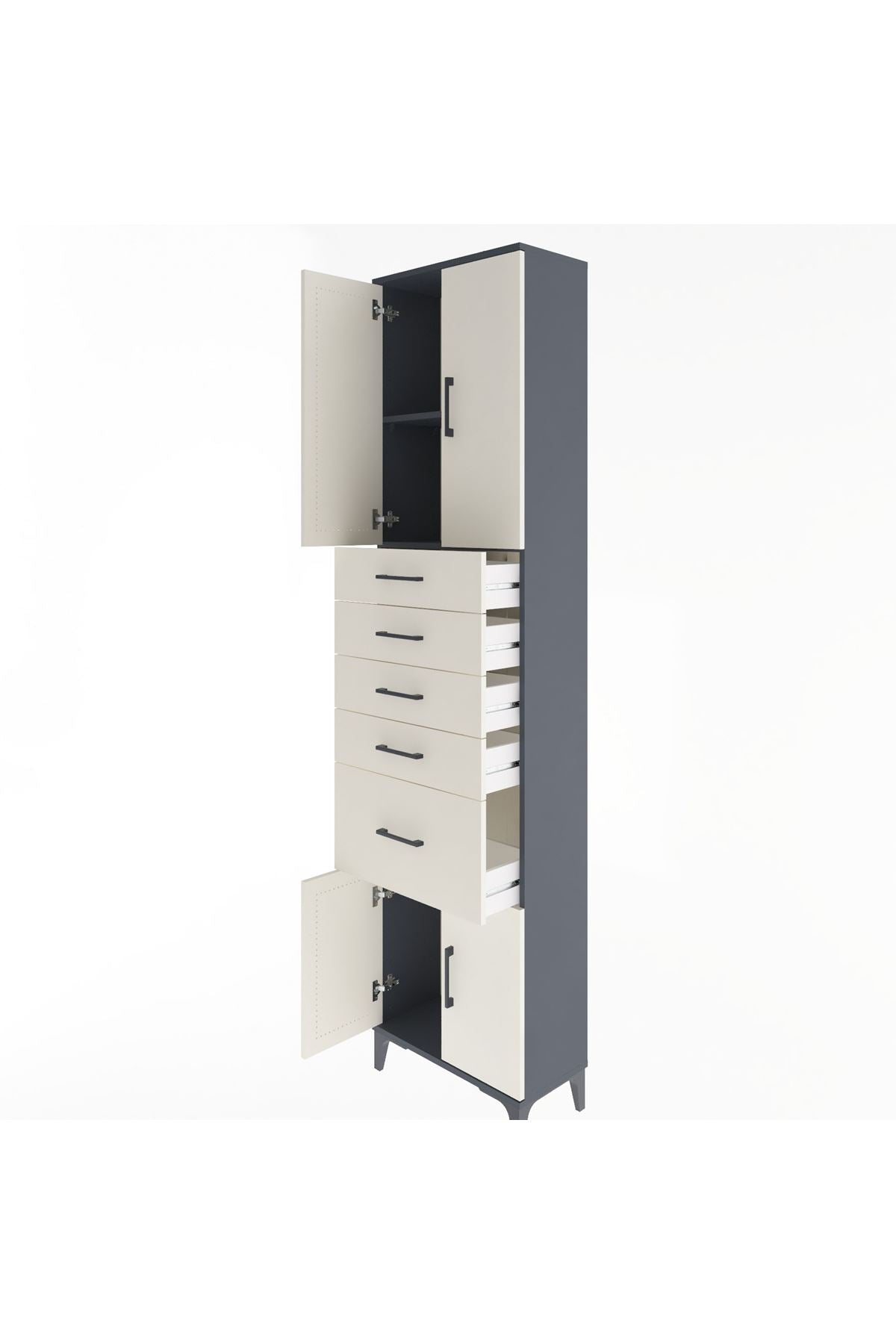 Arges Dolap 2 Raflı 5 Çekmeceli 4 Kapaklı 60x30x243 Antrasit-Aytaşı