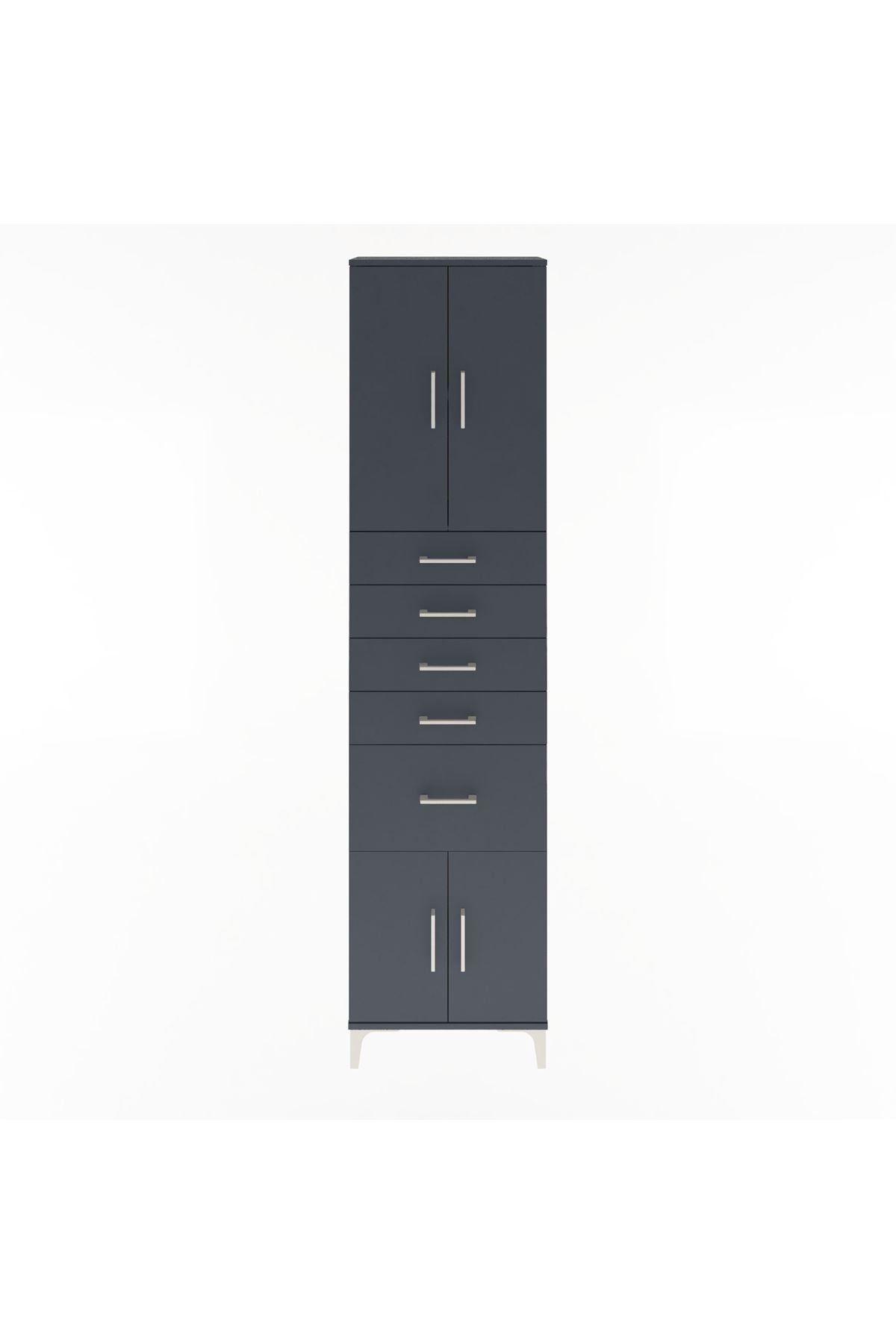 Arges Dolap 2 Raflı 5 Çekmeceli 4 Kapaklı 60x30x243 Antrasit-Antrasit