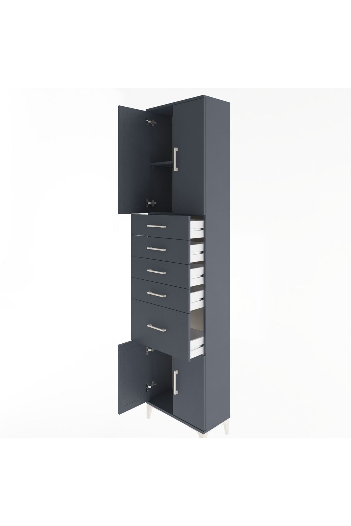 Arges Dolap 2 Raflı 5 Çekmeceli 4 Kapaklı 60x30x243 Antrasit-Antrasit