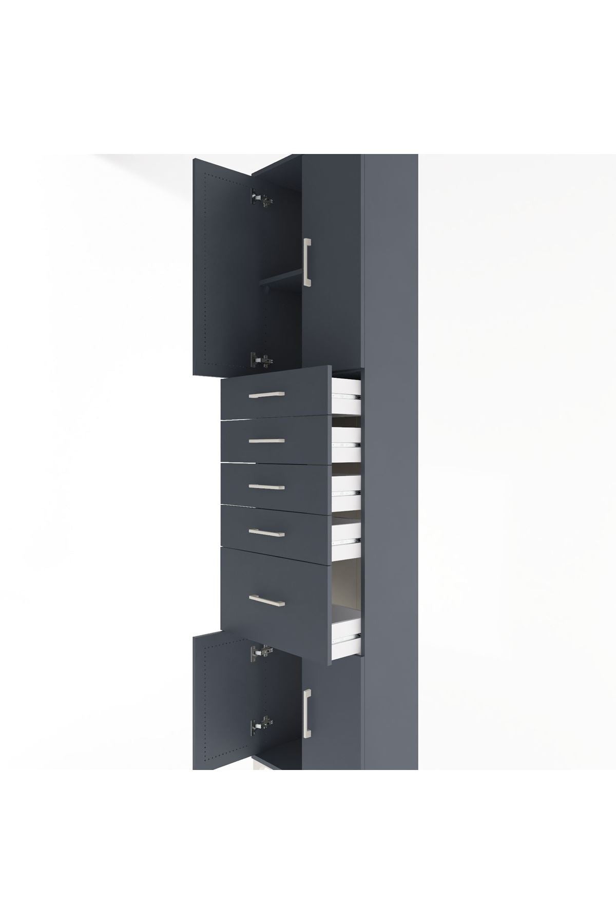 Arges Dolap 2 Raflı 5 Çekmeceli 4 Kapaklı 60x30x243 Antrasit-Antrasit