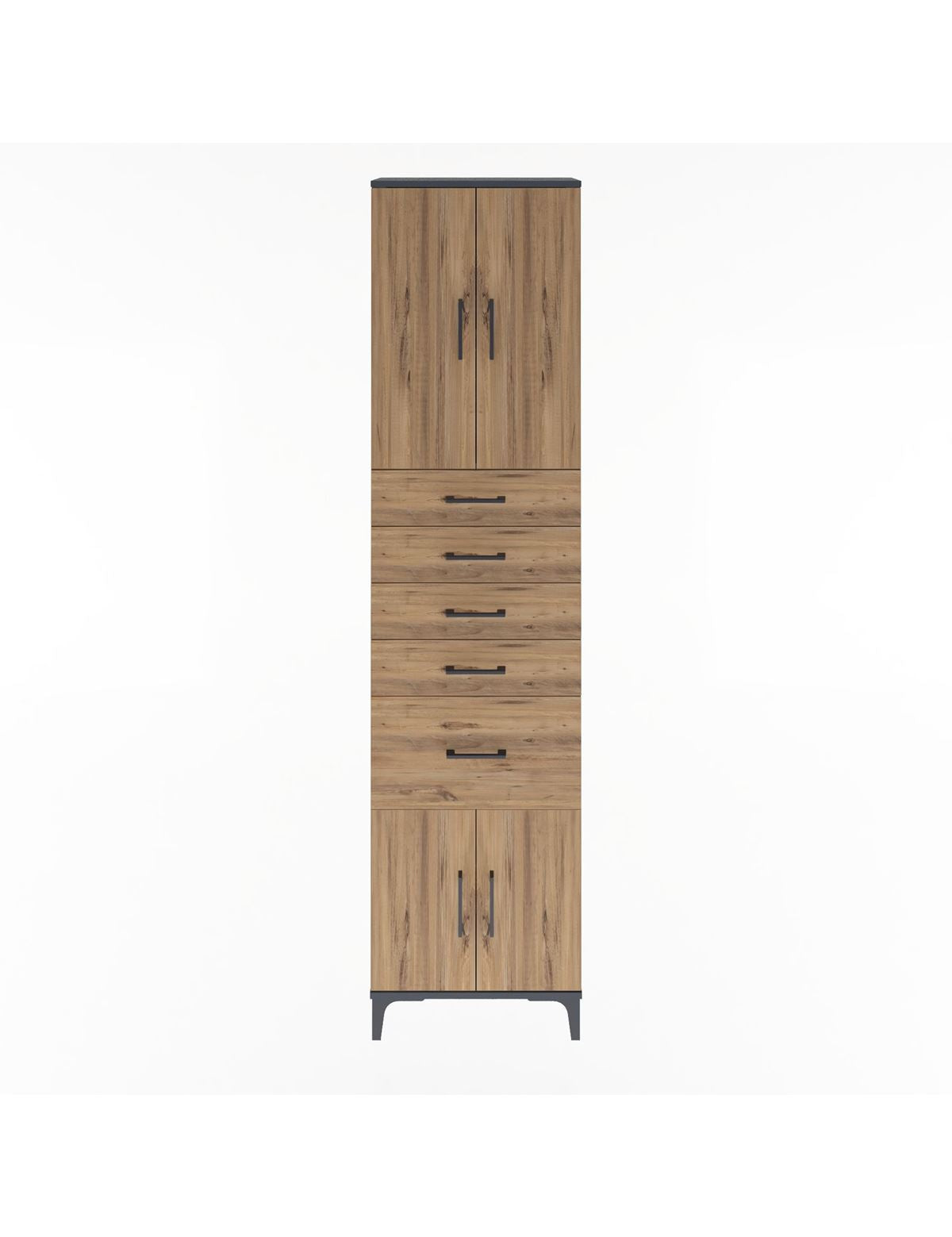 Arges Dolap 2 Raflı 5 Çekmeceli 4 Kapaklı 60x30x243 Antrasit-Çam