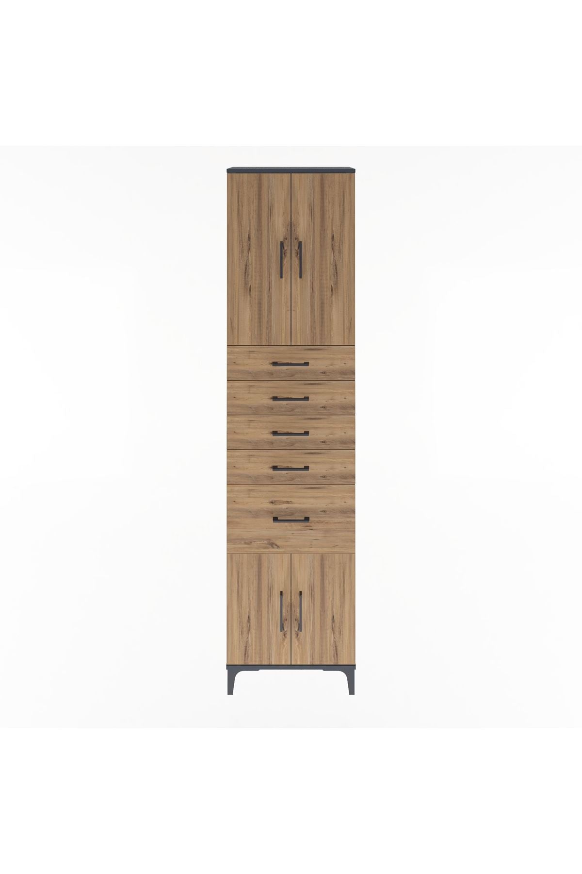 Arges Dolap 2 Raflı 5 Çekmeceli 4 Kapaklı 60x30x243 Antrasit-Çam