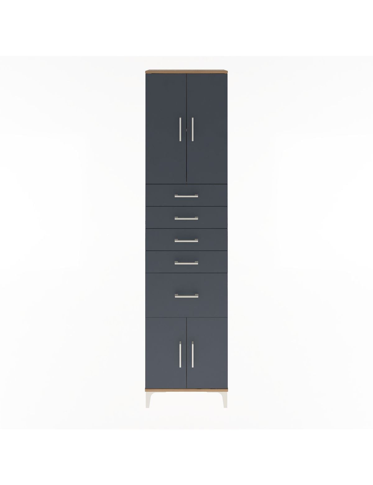 Arges Dolap 2 Raflı 5 Çekmeceli 4 Kapaklı 60x30x243 Çam-Antrasit