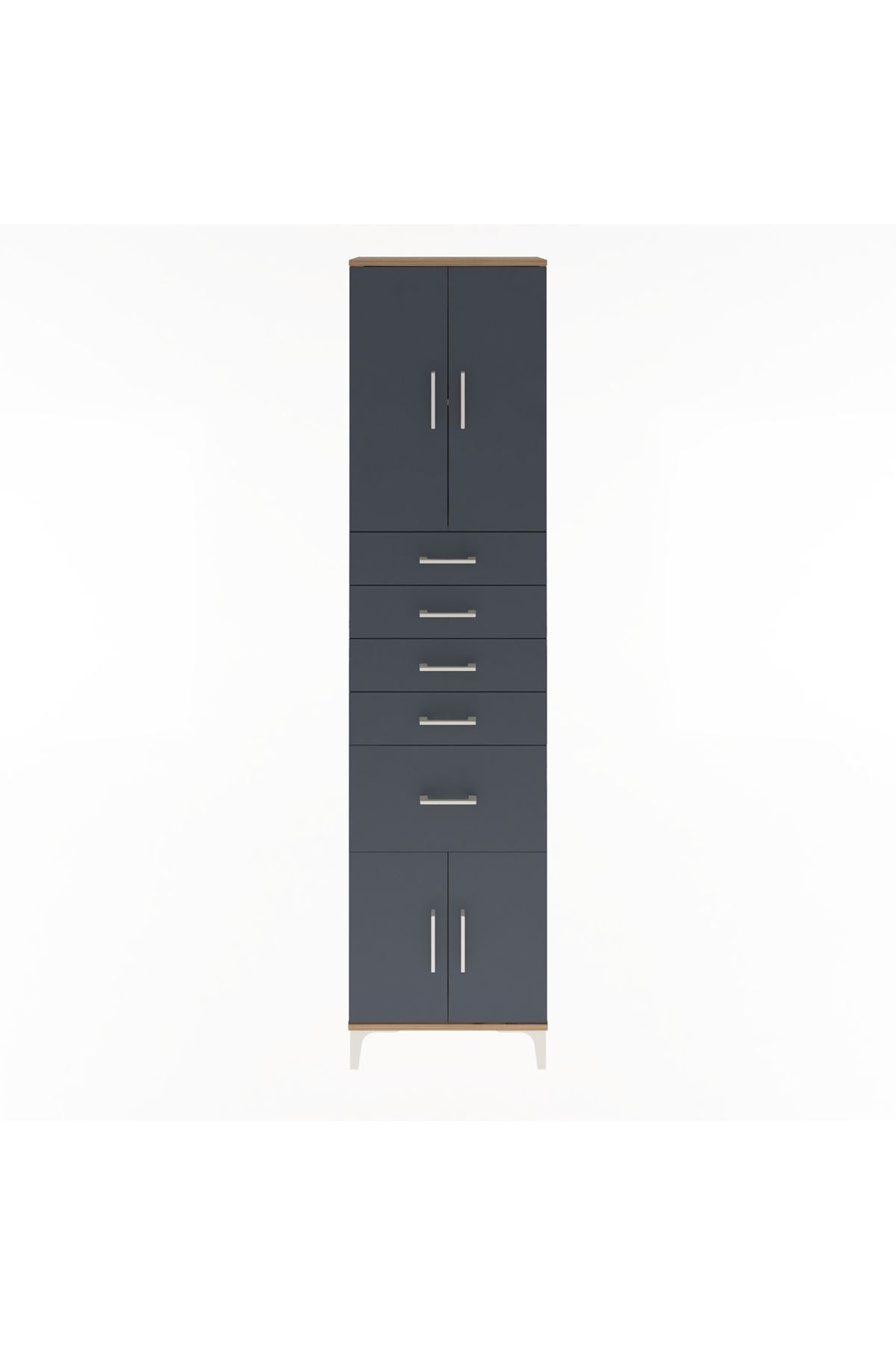 Arges Dolap 2 Raflı 5 Çekmeceli 4 Kapaklı 60x30x243 Çam-Antrasit