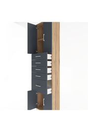 Arges Dolap 2 Raflı 5 Çekmeceli 4 Kapaklı 60x30x243 Çam-Antrasit