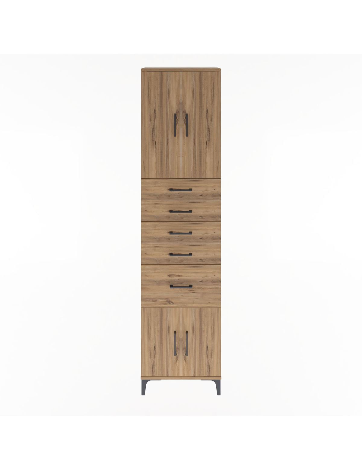 Arges Dolap 2 Raflı 5 Çekmeceli 4 Kapaklı 60x30x243 Çam-Çam