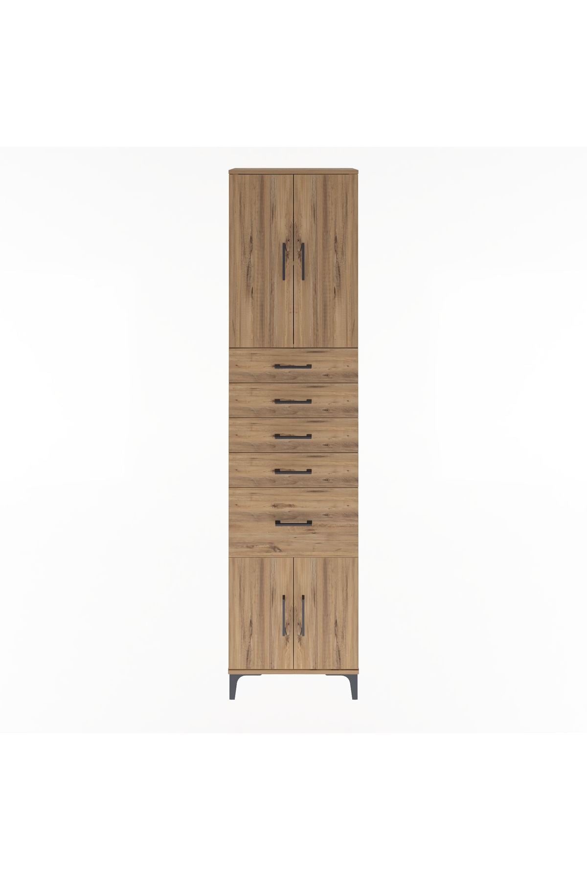 Arges Dolap 2 Raflı 5 Çekmeceli 4 Kapaklı 60x30x243 Çam-Çam