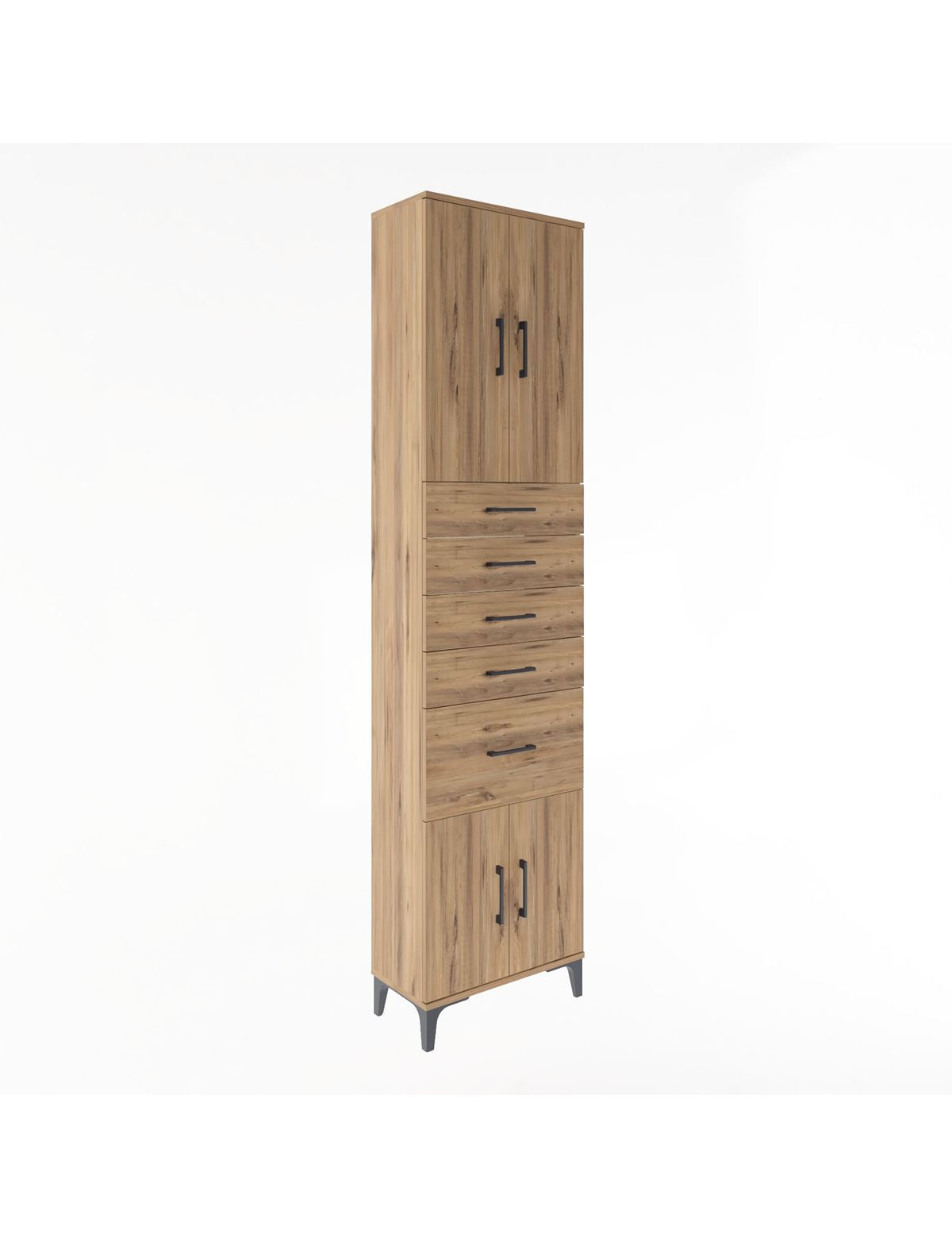 Arges Dolap 2 Raflı 5 Çekmeceli 4 Kapaklı 60x30x243 Çam-Çam