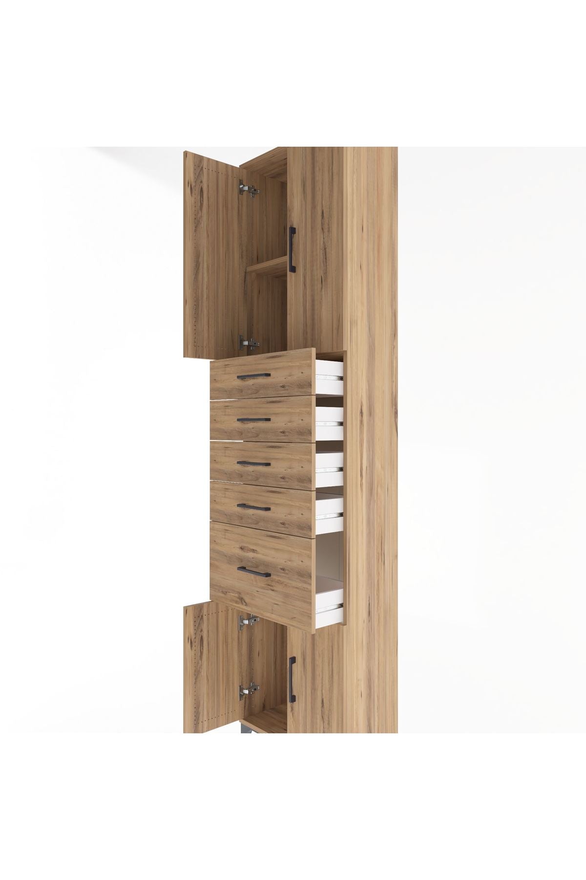 Arges Dolap 2 Raflı 5 Çekmeceli 4 Kapaklı 60x30x243 Çam-Çam