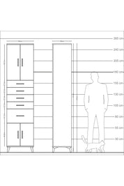 Arges Dolap 2 Raflı 5 Çekmeceli 4 Kapaklı 60x30x243 Çam-Çam