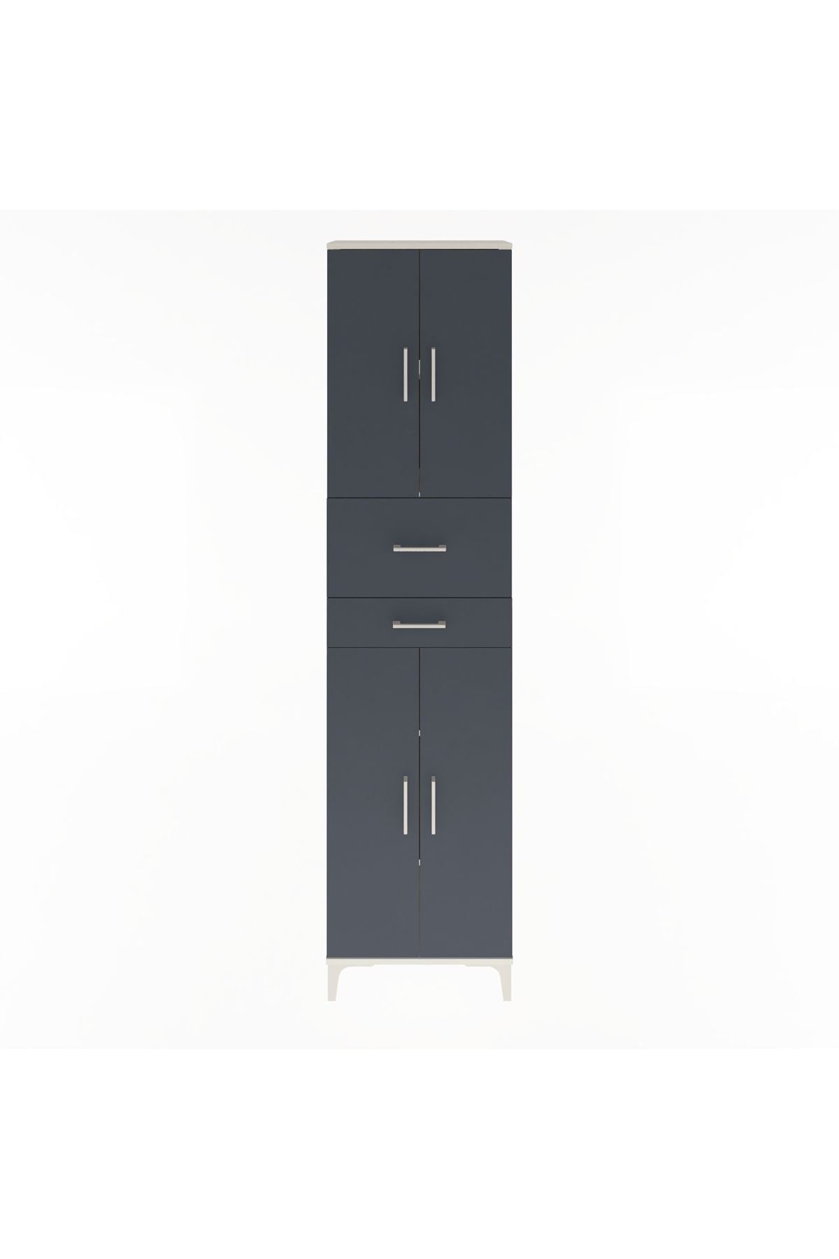 Arges Dolap 4 Raflı 2 Çekmeceli 4 Kapaklı 60x30x243 Aytaşı-Antrasit