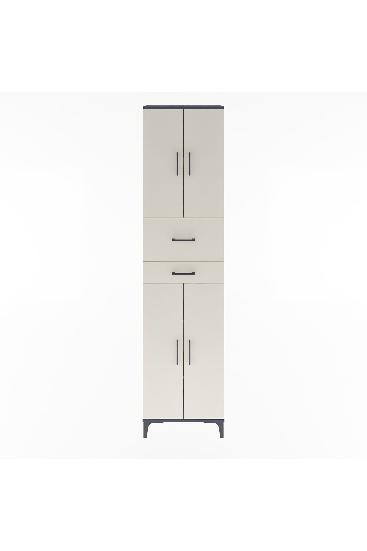 Arges Dolap 4 Raflı 2 Çekmeceli 4 Kapaklı 60x30x243 Antrasit-Aytaşı