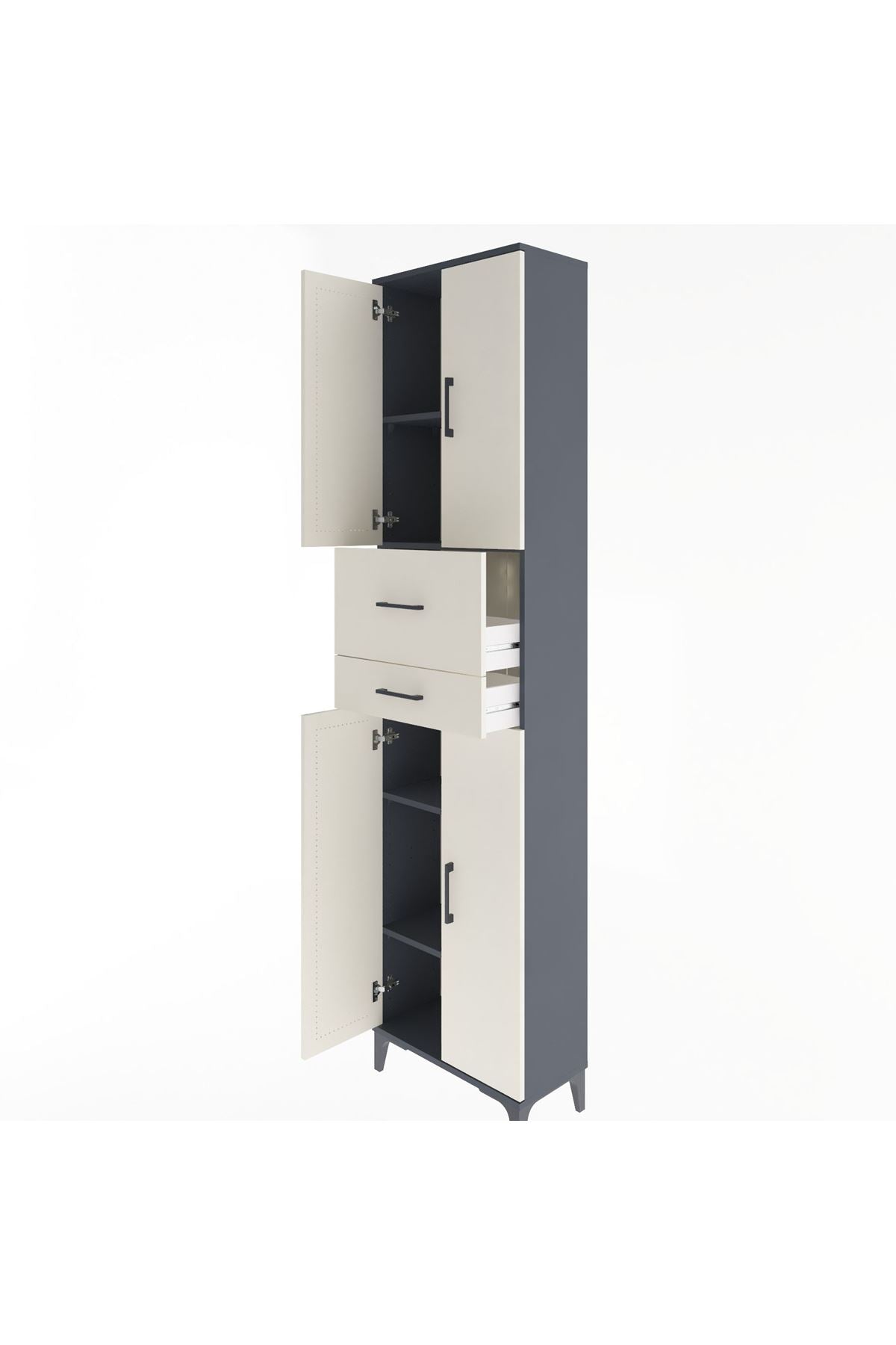 Arges Dolap 4 Raflı 2 Çekmeceli 4 Kapaklı 60x30x243 Antrasit-Aytaşı