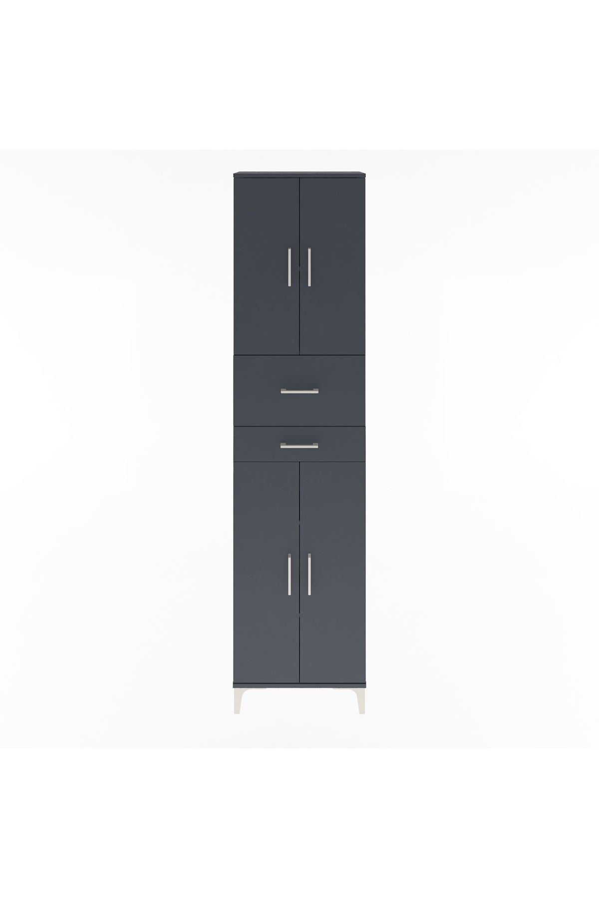 Arges Dolap 4 Raflı 2 Çekmeceli 4 Kapaklı 60x30x243 Antrasit-Antrasit