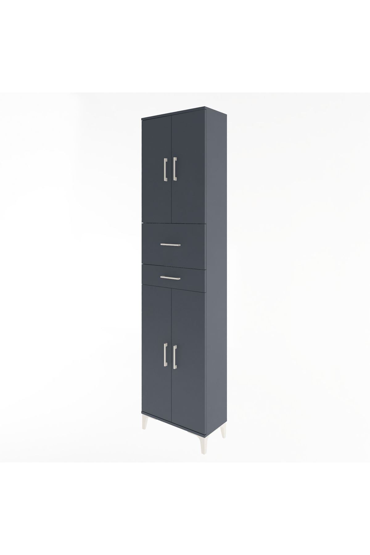 Arges Dolap 4 Raflı 2 Çekmeceli 4 Kapaklı 60x30x243 Antrasit-Antrasit