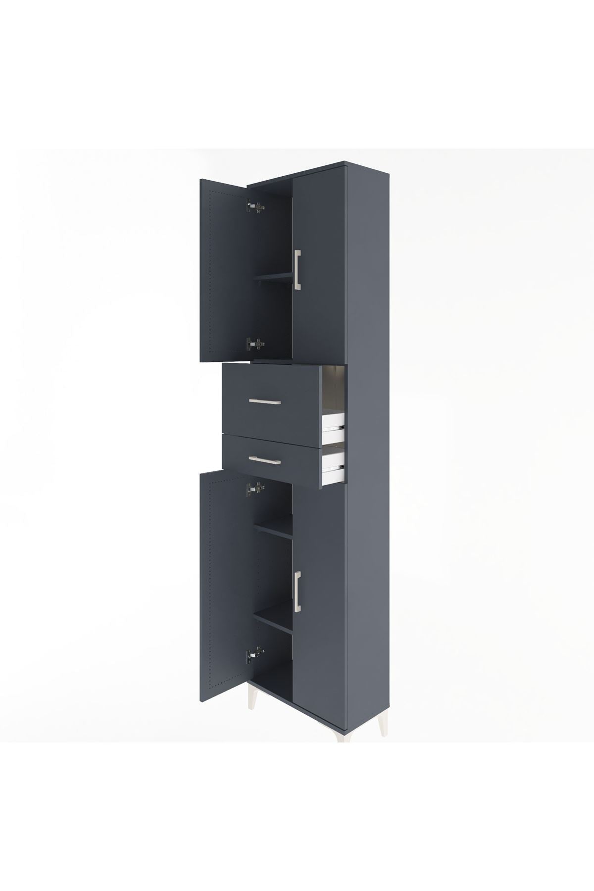 Arges Dolap 4 Raflı 2 Çekmeceli 4 Kapaklı 60x30x243 Antrasit-Antrasit