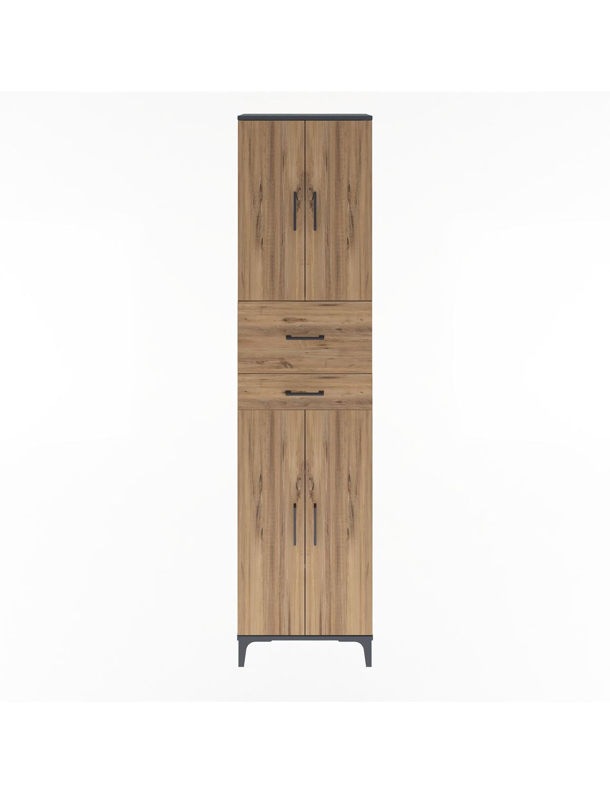 Arges Dolap 4 Raflı 2 Çekmeceli 4 Kapaklı 60x30x243 Antrasit-Çam