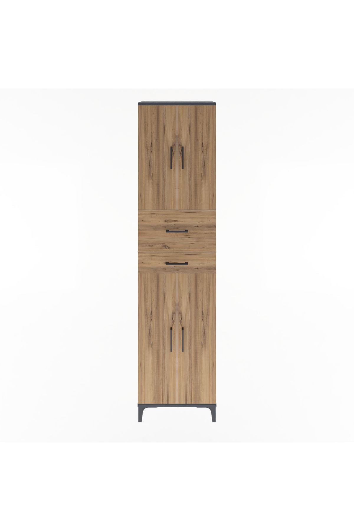 Arges Dolap 4 Raflı 2 Çekmeceli 4 Kapaklı 60x30x243 Antrasit-Çam