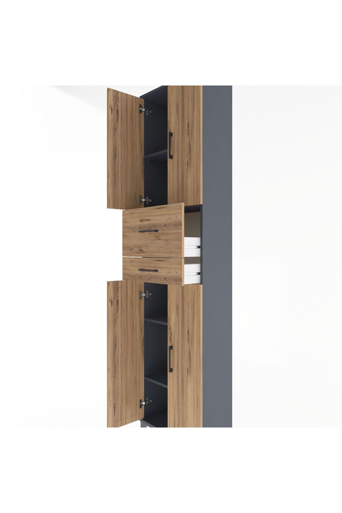 Arges Dolap 4 Raflı 2 Çekmeceli 4 Kapaklı 60x30x243 Antrasit-Çam