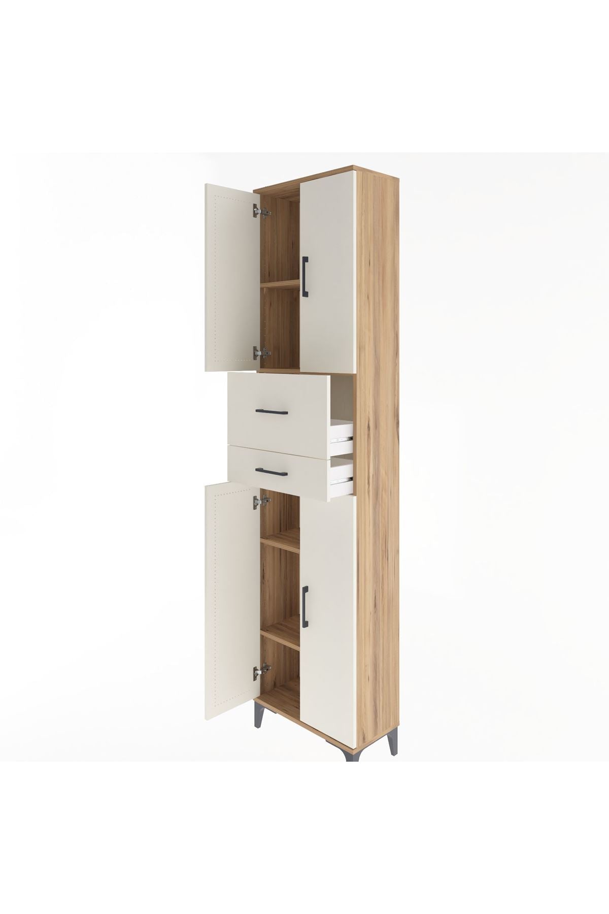 Arges Dolap 4 Raflı 2 Çekmeceli 4 Kapaklı 60x30x243 Çam-Aytaşı