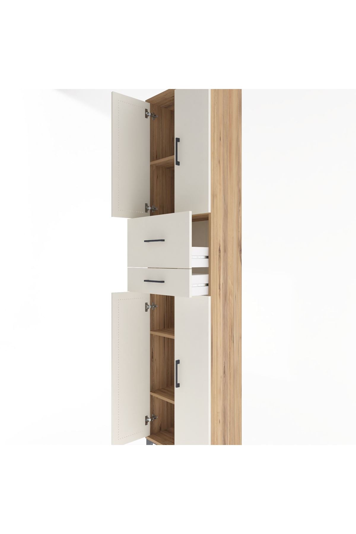 Arges Dolap 4 Raflı 2 Çekmeceli 4 Kapaklı 60x30x243 Çam-Aytaşı