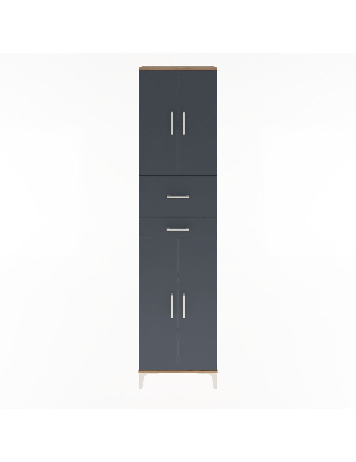 Arges Dolap 4 Raflı 2 Çekmeceli 4 Kapaklı 60x30x243 Çam-Antrasit