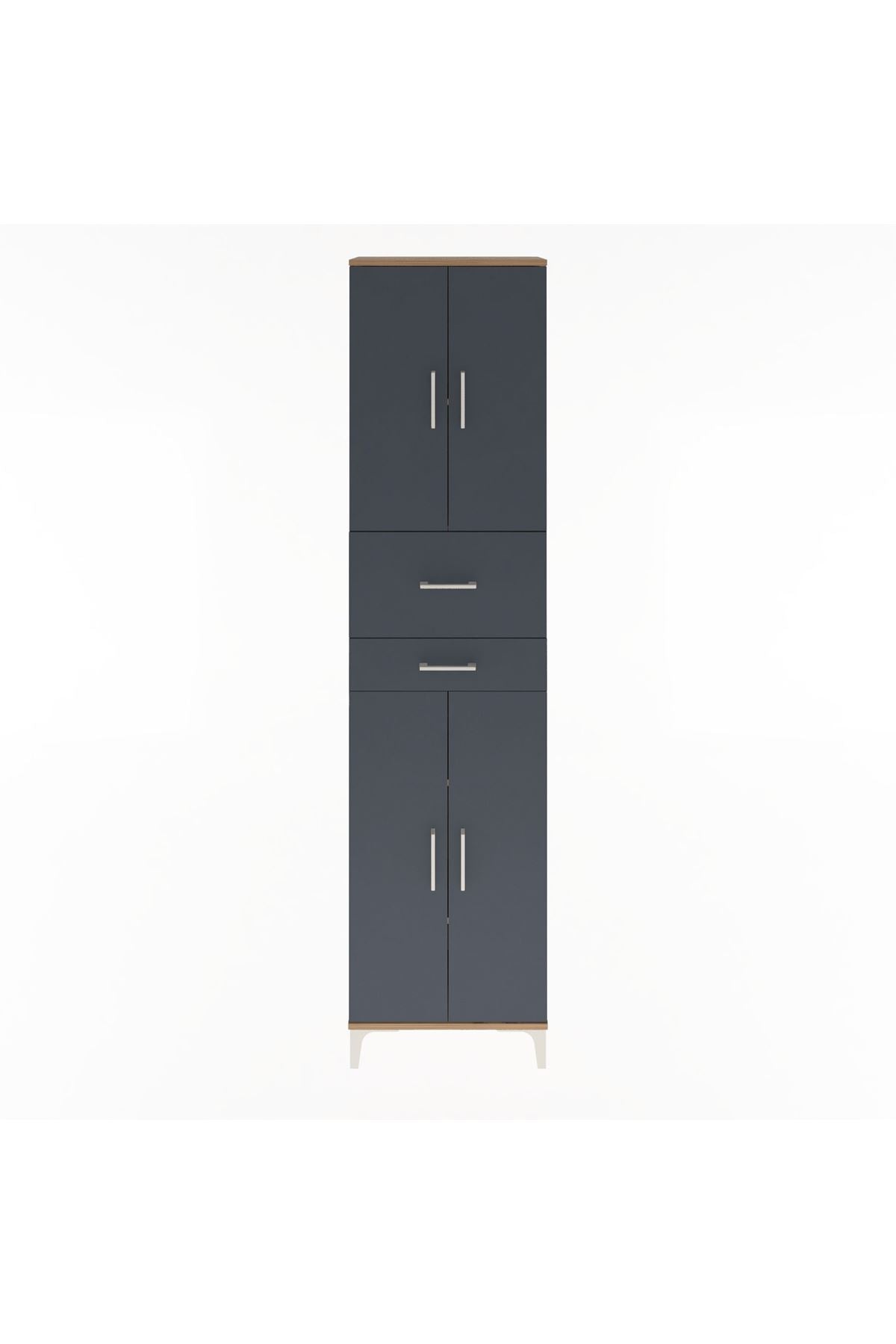 Arges Dolap 4 Raflı 2 Çekmeceli 4 Kapaklı 60x30x243 Çam-Antrasit
