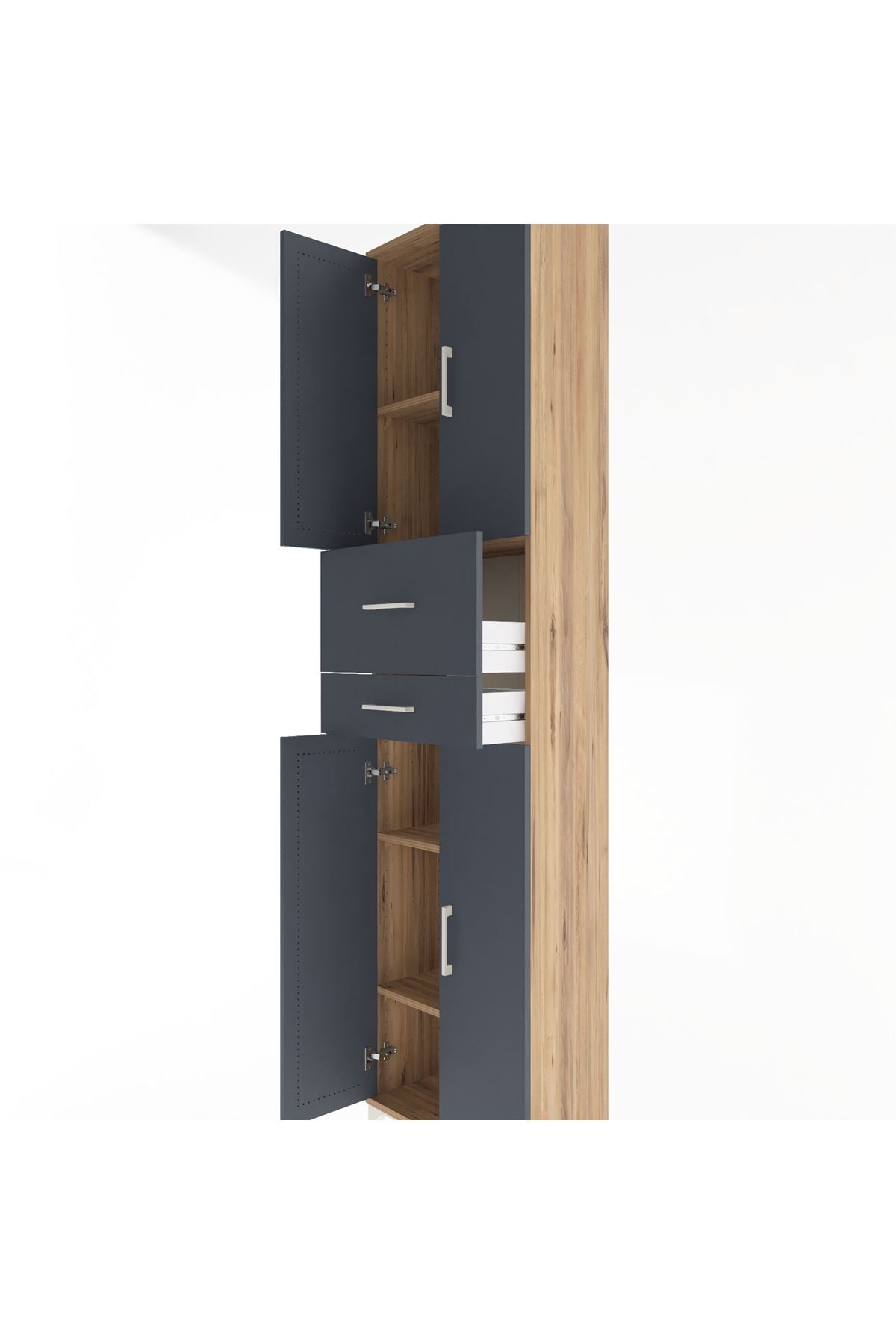 Arges Dolap 4 Raflı 2 Çekmeceli 4 Kapaklı 60x30x243 Çam-Antrasit