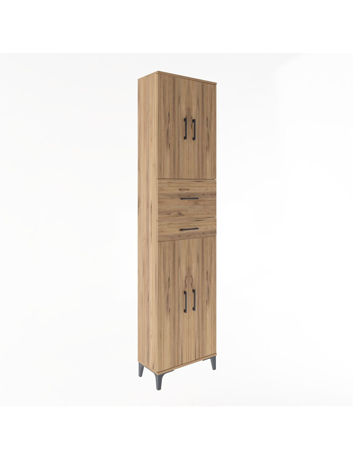 Arges Dolap 4 Raflı 2 Çekmeceli 4 Kapaklı 60x30x243 Çam-Çam