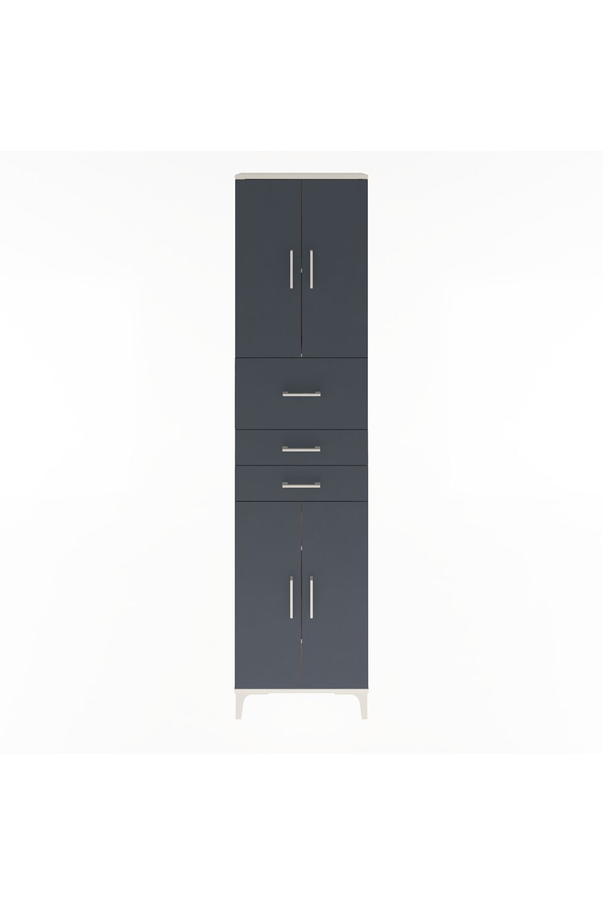 Arges Dolap 4 Raflı 3 Çekmeceli 4 Kapaklı 60x30x243 Aytaşı-Antrasit
