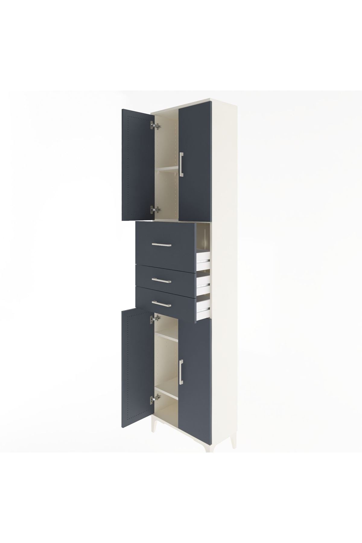 Arges Dolap 4 Raflı 3 Çekmeceli 4 Kapaklı 60x30x243 Aytaşı-Antrasit