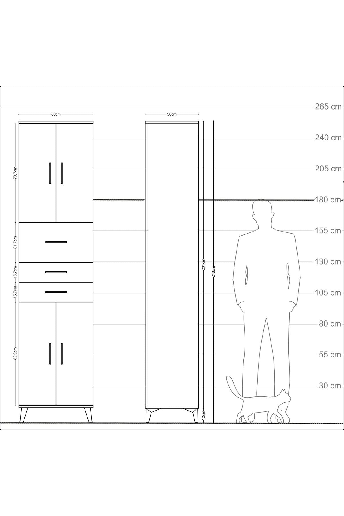 Arges Dolap 4 Raflı 3 Çekmeceli 4 Kapaklı 60x30x243 Aytaşı-Çam