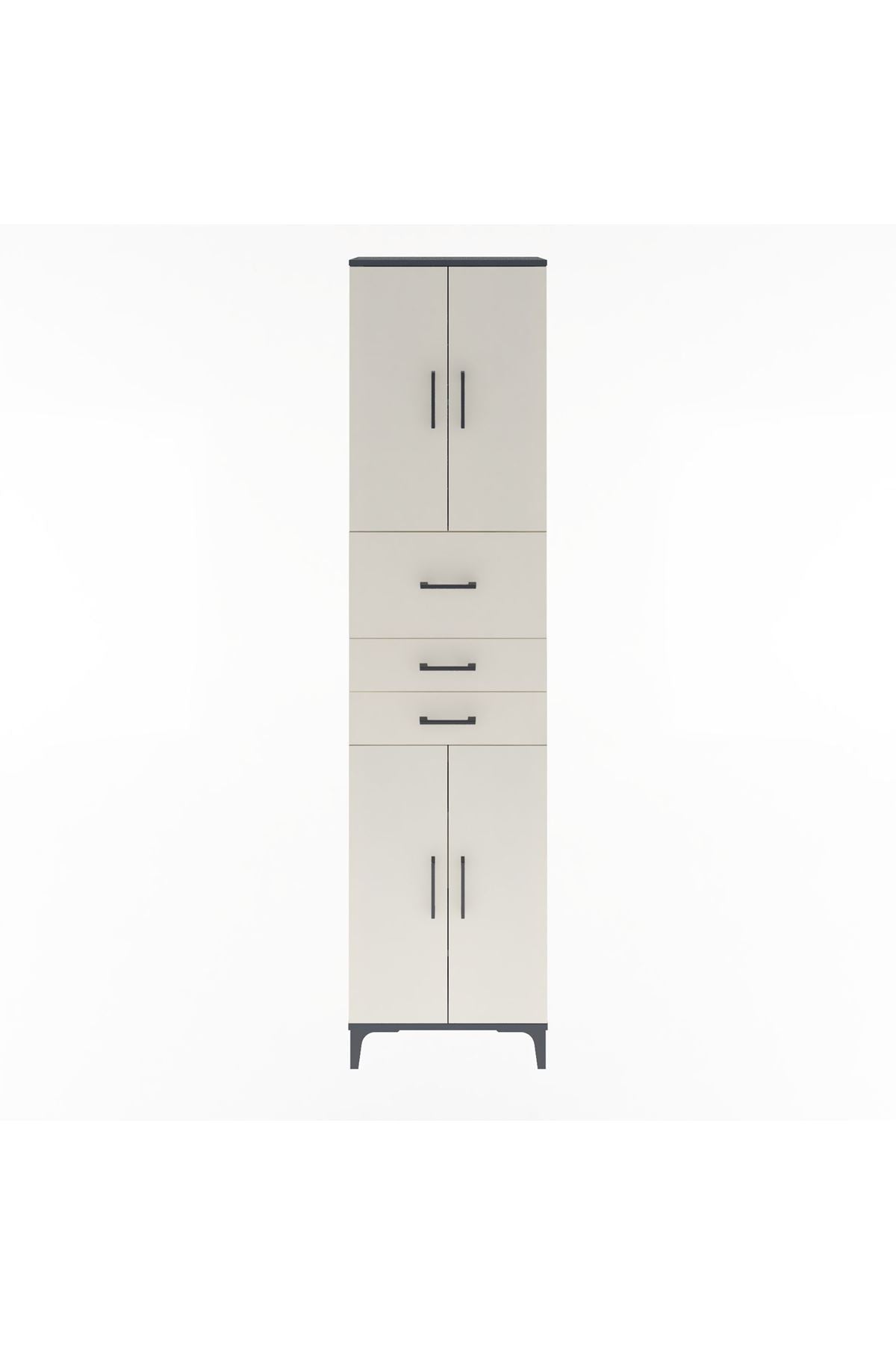 Arges Dolap 4 Raflı 3 Çekmeceli 4 Kapaklı 60x30x243 Antrasit-Aytaşı