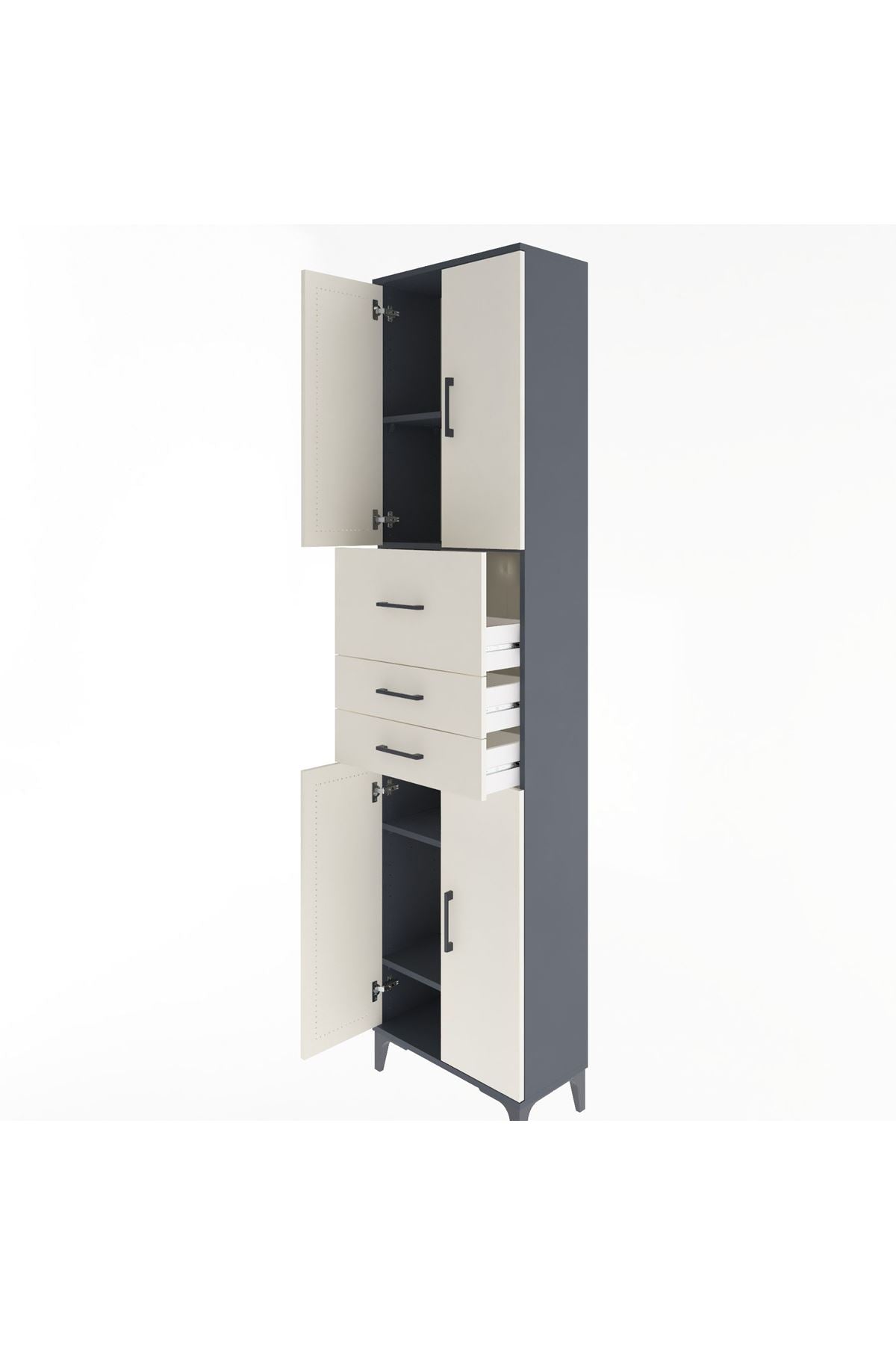 Arges Dolap 4 Raflı 3 Çekmeceli 4 Kapaklı 60x30x243 Antrasit-Aytaşı